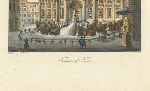 Trevi Fountain Rome, Antique Hand-Coloured Italian View by Gigli (c.1850), close-up 2