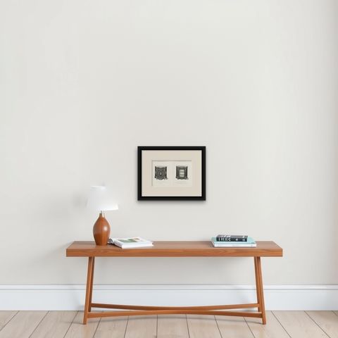 Set of 2 Antique Furniture Prints of a Vitrine and Bahut by Quetin, 'circa 1860', shown framed on a wall, true to size