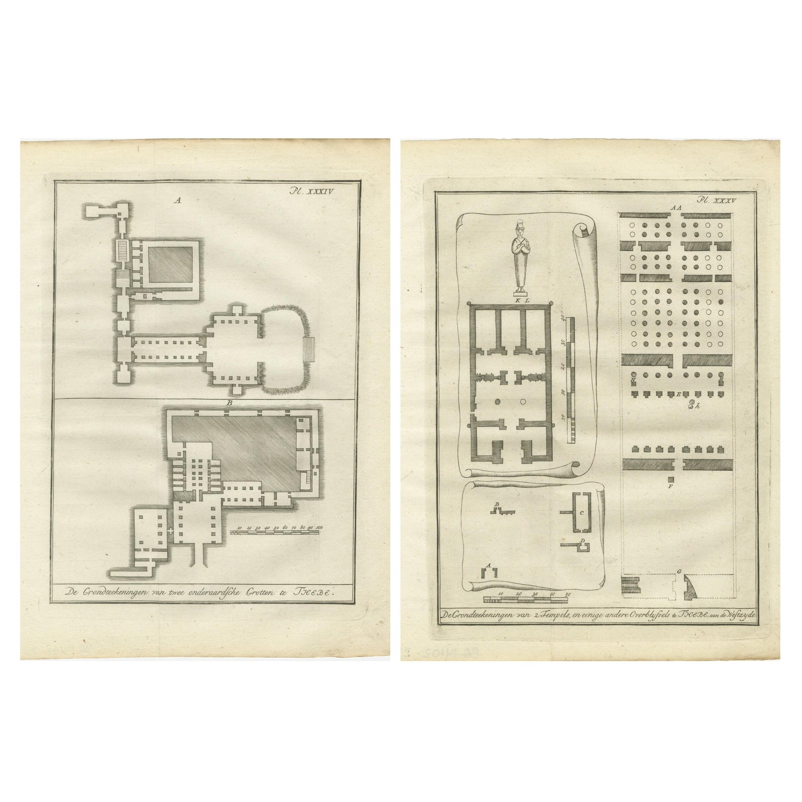Ancient Egyptian Temple & Tomb Ground Plans, Thebes, c.1790 Engravings