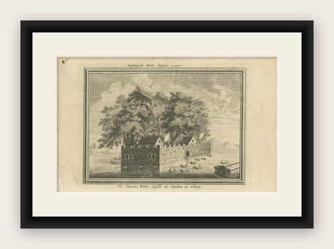 Antique Print of the Water Castle of Canton, circa 1780, shown framed