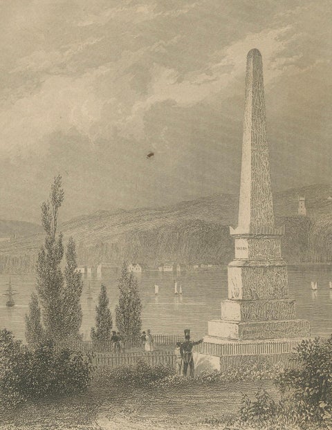 Antique Print of Wolfe and Montcalm Monument, Quebec, Canada, c.1850, close-up 3