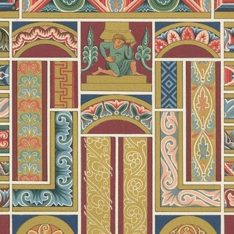 Pl. 40 Antique Print of Middle Ages Ornaments by Racinet, circa 1890, close-up 1