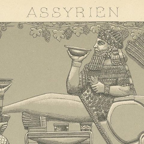 Antique Print of Assyrian Furniture by Racinet, circa 1880, close-up 1