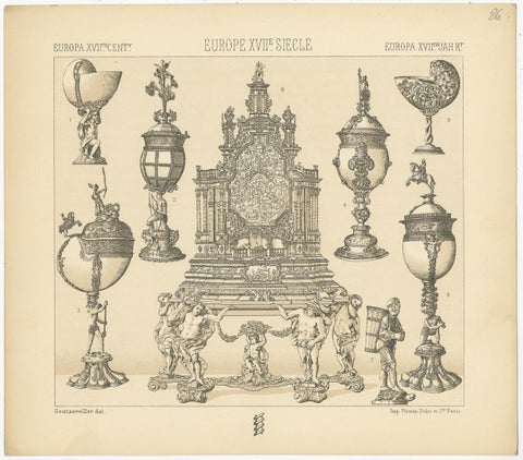 Pl. 86 Antique Print of European Decorative Objects by Racinet, circa 1880, view 4