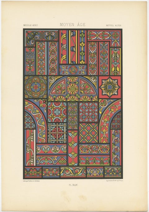 Pl. 44 Antique Print of Middle Ages Ornaments by Racinet, circa 1890, view 2
