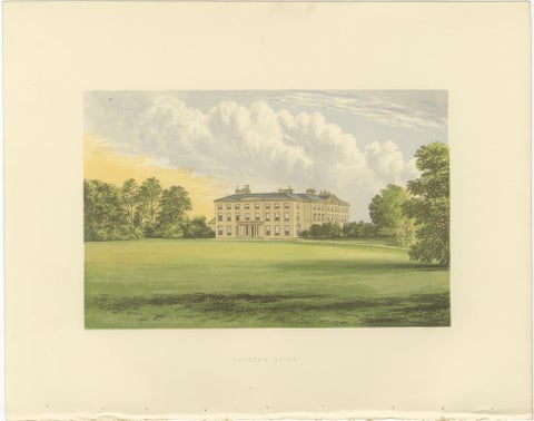 Farnham House Estate View, Georgian Manor Landscape Engraving, c1850, view 2