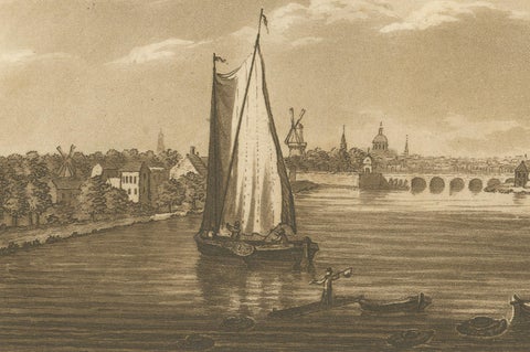 Amsterdam and the Bridge across the Amstel River, aquatint by S.Ireland, 1795, close-up 2