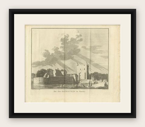 Antique Print of Castle Batestein in Vianen, the Netherlands, shown framed