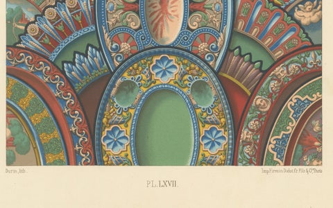 Renaissance Ceiling Ornament, Mythological Medallions & Grotesques, 1869, close-up 1