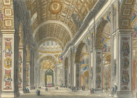 Interno della Basilica Vaticana, Antique Hand-Coloured Interior View (c.1840), close-up 2