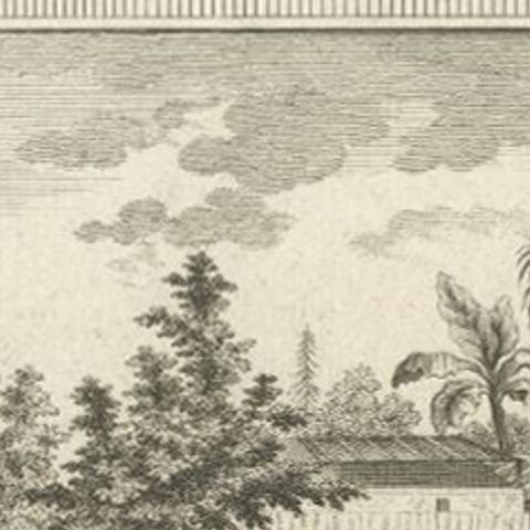 Antique Engraving of Houses of Benin in Africa, 1748, close-up 1