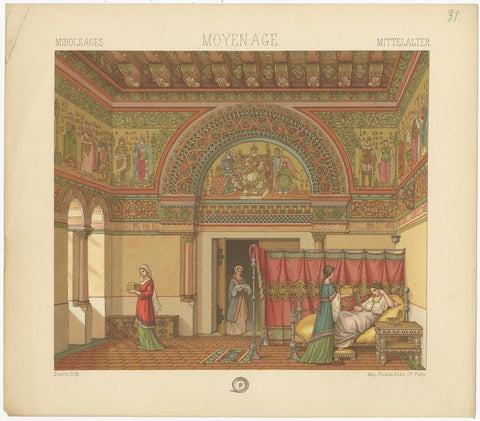 Pl. 31 Antique Print of Middle Ages Interior by Racinet 'circa 1880', view 4