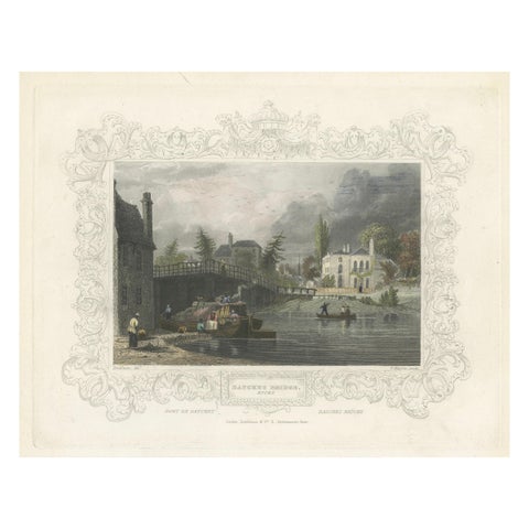 Antique engraving of Datchet Bridge on the Thames, Tombleson, c.1832 to 1834