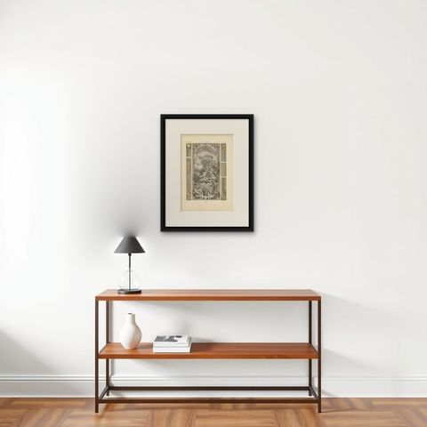 Pl. 114 Antique Print of 18th Century Decorative Panel by Racinet, circa 1890, shown framed on a wall, true to size