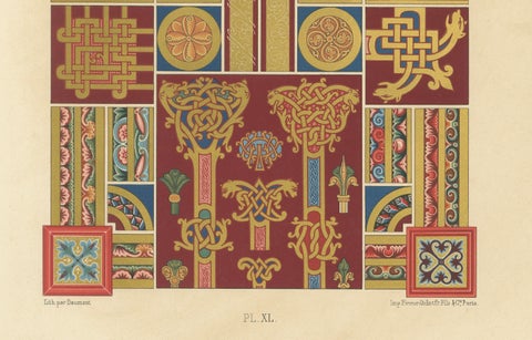 Middle Ages Decorative Ornament, Rich Romanesque Borders & Motifs, c.1869, close-up 2