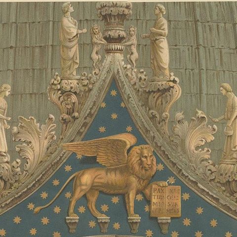Antique Print of the Main Portal of the Basilica of San Marco, 1881, close-up 1