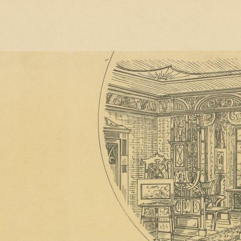 Pl. 55 Antique Print of a Bay Window by Kramer, circa 1910, close-up 1