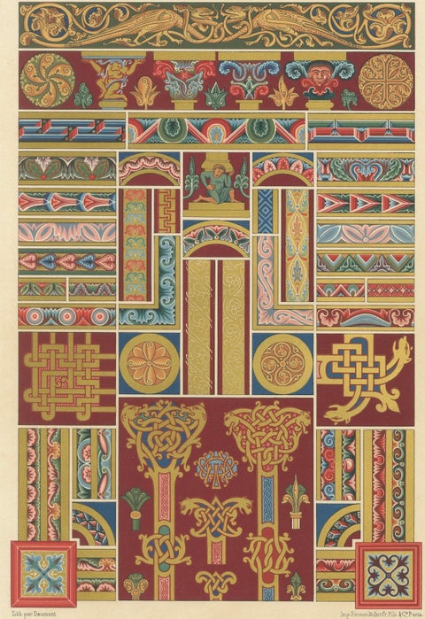 Middle Ages Decorative Ornament, Rich Romanesque Borders & Motifs, c.1869, close-up 4