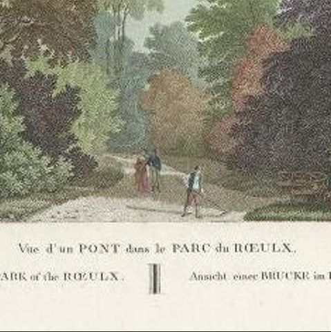 Antique Print of a Bridge in the Park of Roeulx in Belgium by Laborde, 1808, close-up 2