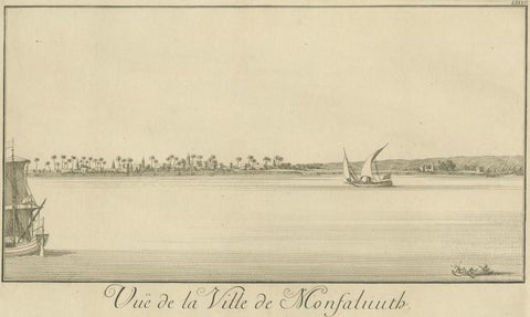 Across the Nile, Pair of Antique Egypt Engravings with Distant Pyramids, c.1755, close-up 3