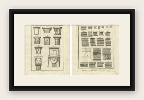 Architectural Study of Egyptian Capitals and Friezes, c.1776 Engraving Set, shown framed