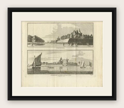Antique Print of Loevestein Castle in Holland by Tirion, 1749, shown framed