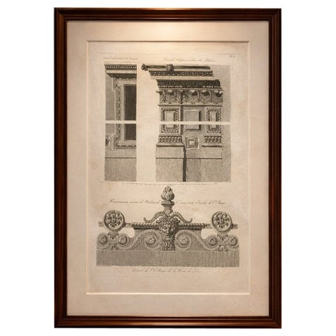 Antique Louvre Architectural Ornament Engraving, French Neoclassical, 1803