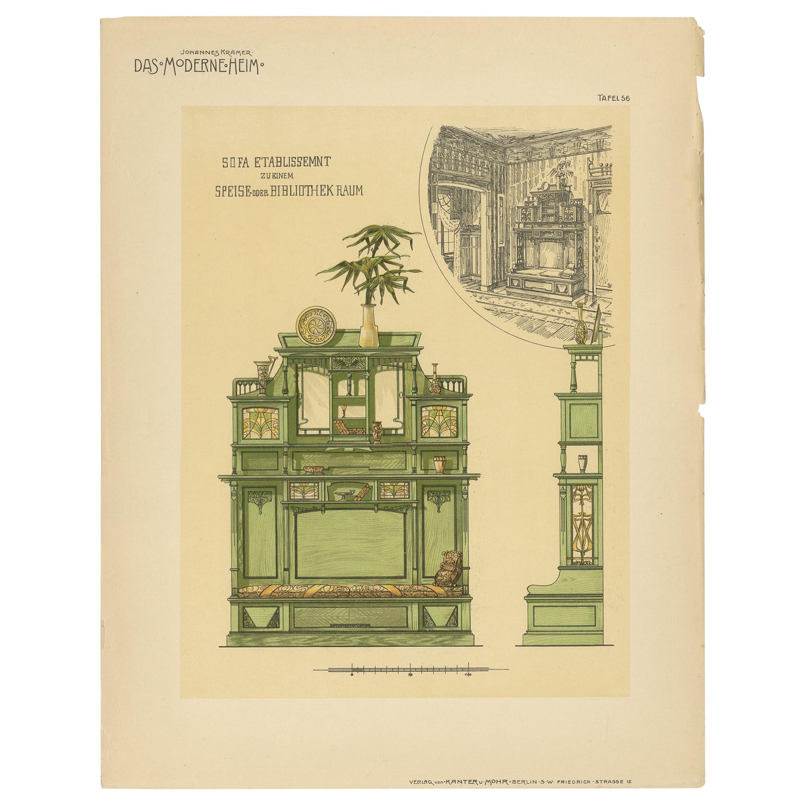Pl 56 Antique Print of a Sofa and Furniture by Kramer, 'circa 1910'
