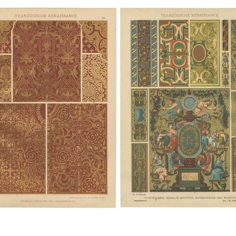 Set of 4 French Renaissance Prints by H. Dolmetsch from Ornamentenschatz, 1887, close-up 1