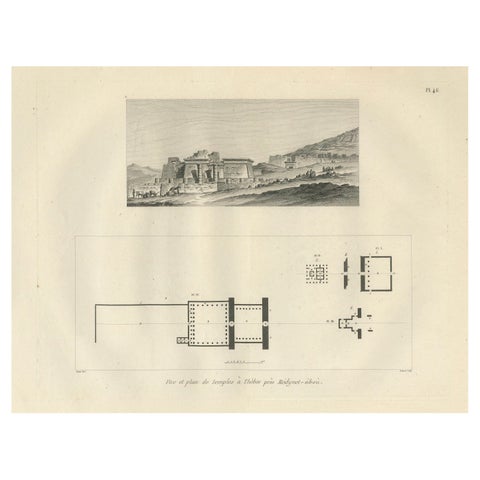 Temple Ruins at Thebes with Architectural Plan, Egypt, Antique Engraving, c.1802