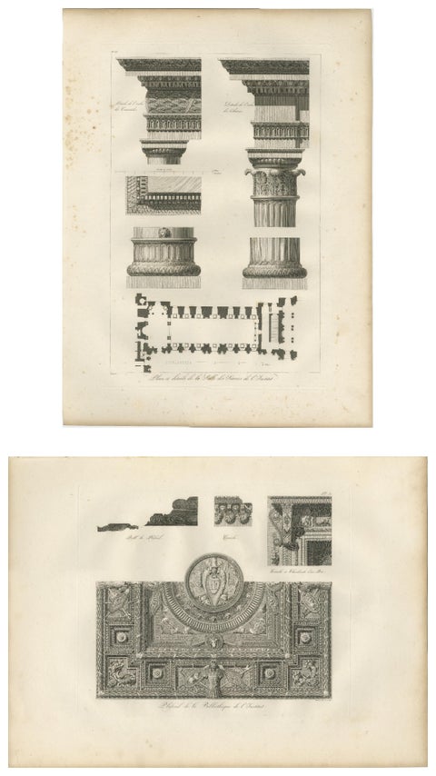 Two Antique Louvre Architectural Study Prints, Institut Details, Baltard 1803