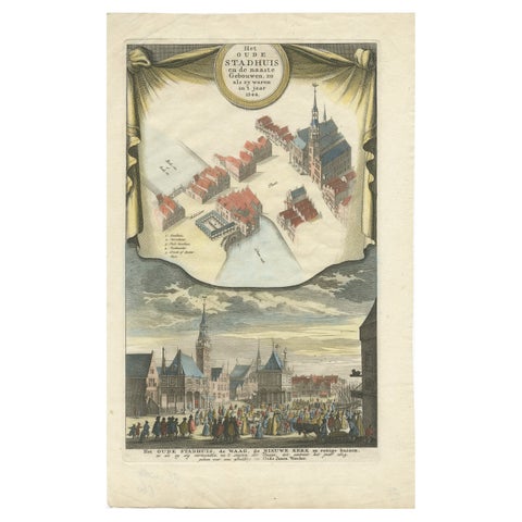 Antique Print of the Former City Hall of Amsterdam, circa 1760
