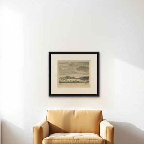 Antique Print of the Castle of Batavia or Nowadays Jakarta, Indonesia, 1726, shown framed on a wall, true to size
