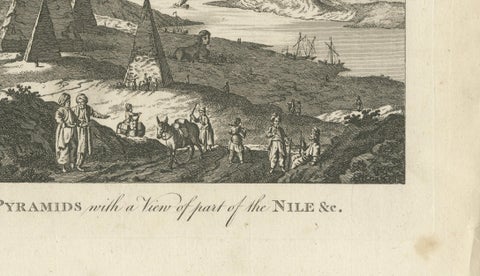 Egyptian Pyramids and the Nile, Antique Geography Engraving, c.1778, close-up 6