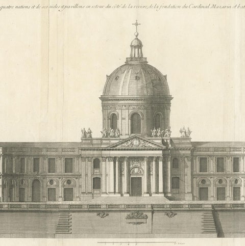 Antique Print of the Facade of the Collège des Quatre-Nations by Mariette '1738', view 3