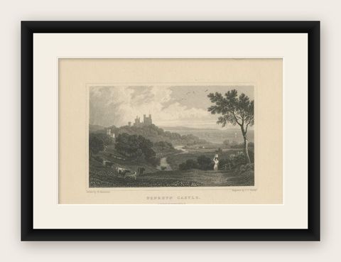 Old Print of Penrhyn Castle, a Country House in Llandygai, Bangor, Gwyned, Wales, shown framed