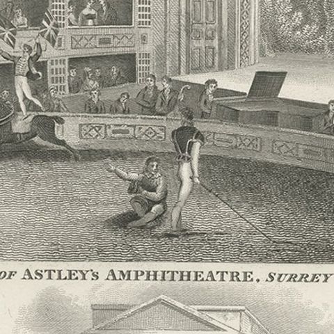 Old Print of Astley's Amphitheatre, South of Westminster Bridge, London, 1815, close-up 2