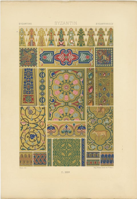 Antique Print of Byzantine Ornaments by Racinet, circa 1890, view 2