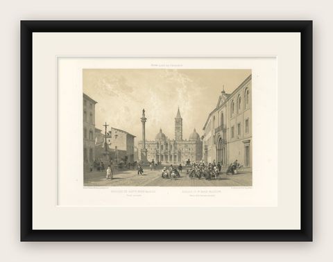 Basilica of Santa Maria Maggiore Façade, Rome, Benoist 1869 Lithograph, shown framed