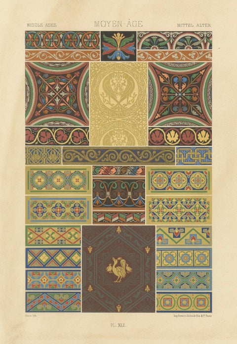 Middle Ages Decorative Motifs, Gothic Tile and Border Designs, c.1869, close-up 6