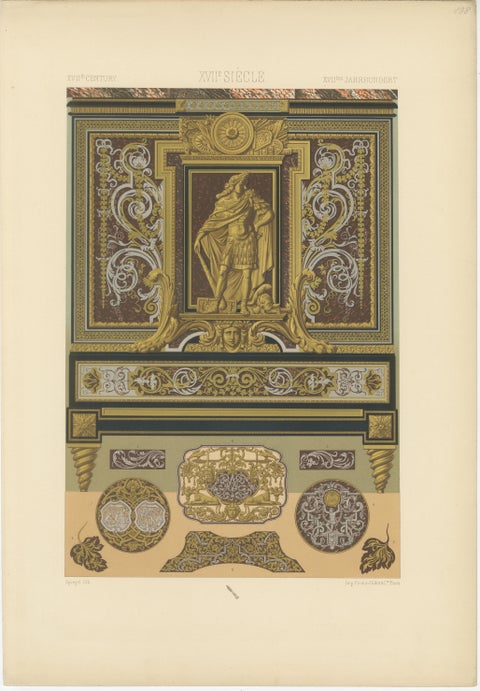 Set of Three Renaissance Decorative Panel Chromolithographs by Racinet, 1873, view 2