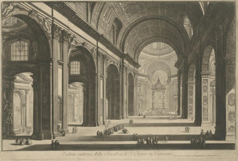 Antique Print of the Interior of St Peter's Basilica in the Vatican, c.1820, view 2