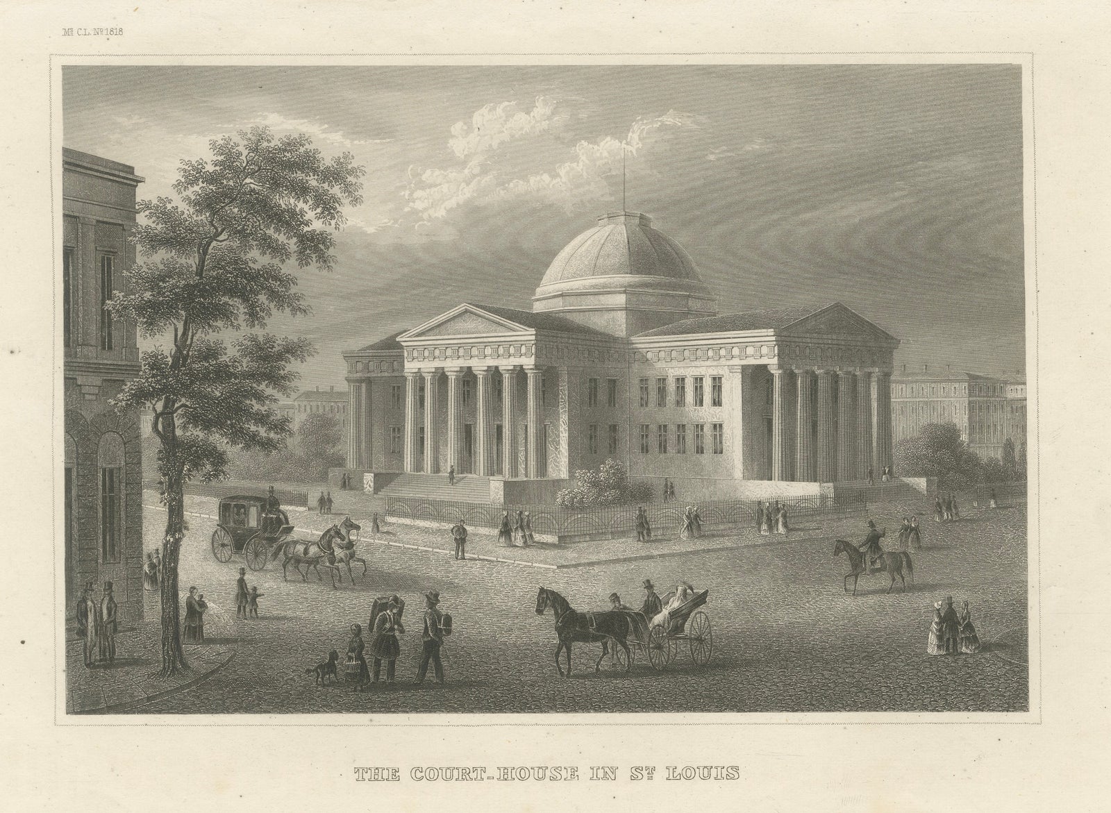 Antique View of the Old Courthouse in St. Louis Missouri, ca. 1850