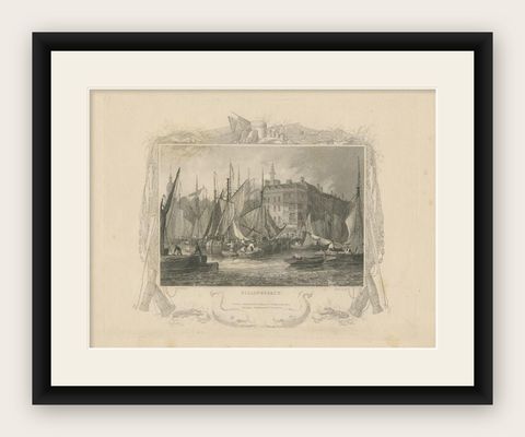 Antique Print of Billingsgate in London, by Tombleson, circa 1834, shown framed