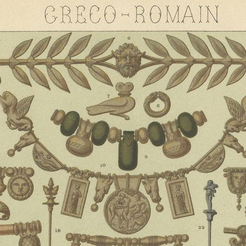 Pl. 21 Antique Print of Greece-Roman Decorative Objects by Racinet, 'circa 1880', close-up 1