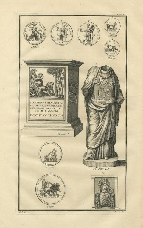 Roman Funerary Monument and Relief Sculpture, Montfaucon Engraving, 1721, close-up 5