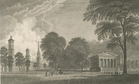 Antique Yale College & State House New Haven Connecticut, Meyer ca. 1850, close-up 2