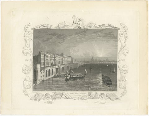 Thames Embankment and the Grandeur of Somerset House: A Steel Engraving, 1835, view 2
