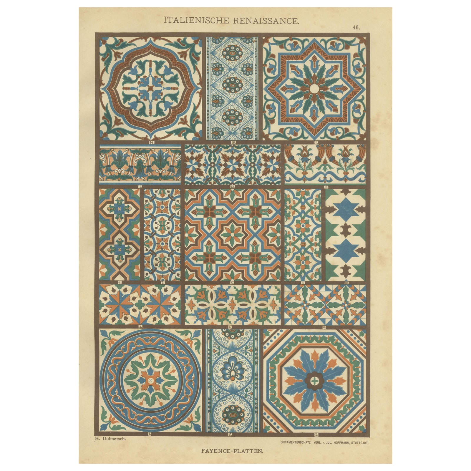 Italian Renaissance Tile Designs Print from Ornamentenschatz, 19th Century