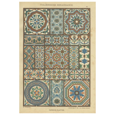 Italian Renaissance Tile Designs Print from Ornamentenschatz, 19th Century